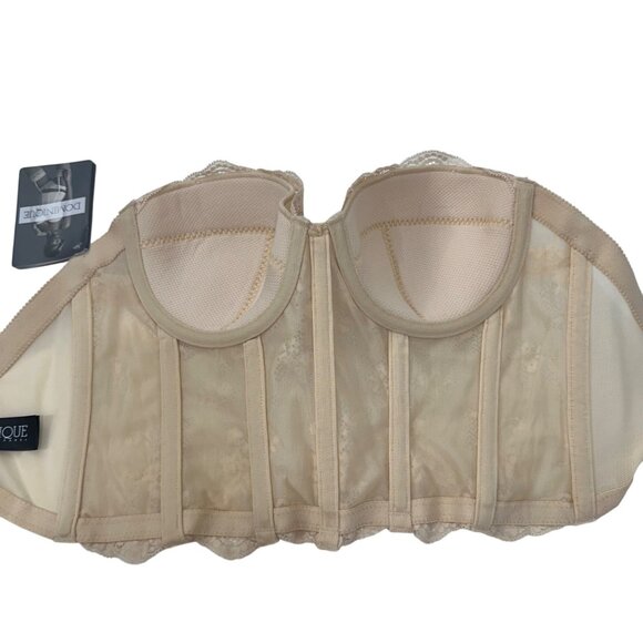 Dominique Womens Lace Longline Strapless Bra Bustier 32C Beige Adj Back Closure - Picture 5 of 11